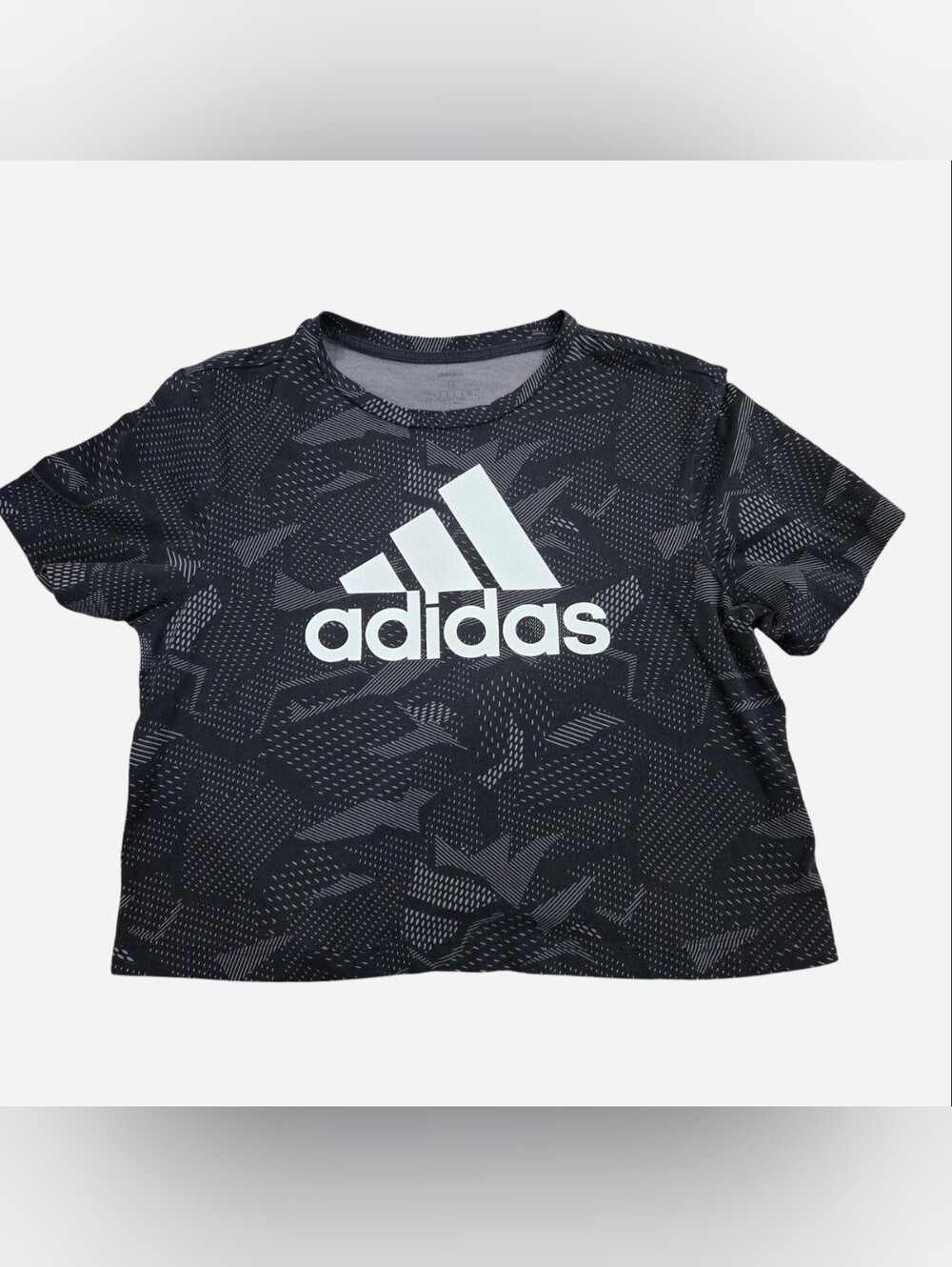 Adidas Black Graphic Logo Short-Sleeve Crop Top